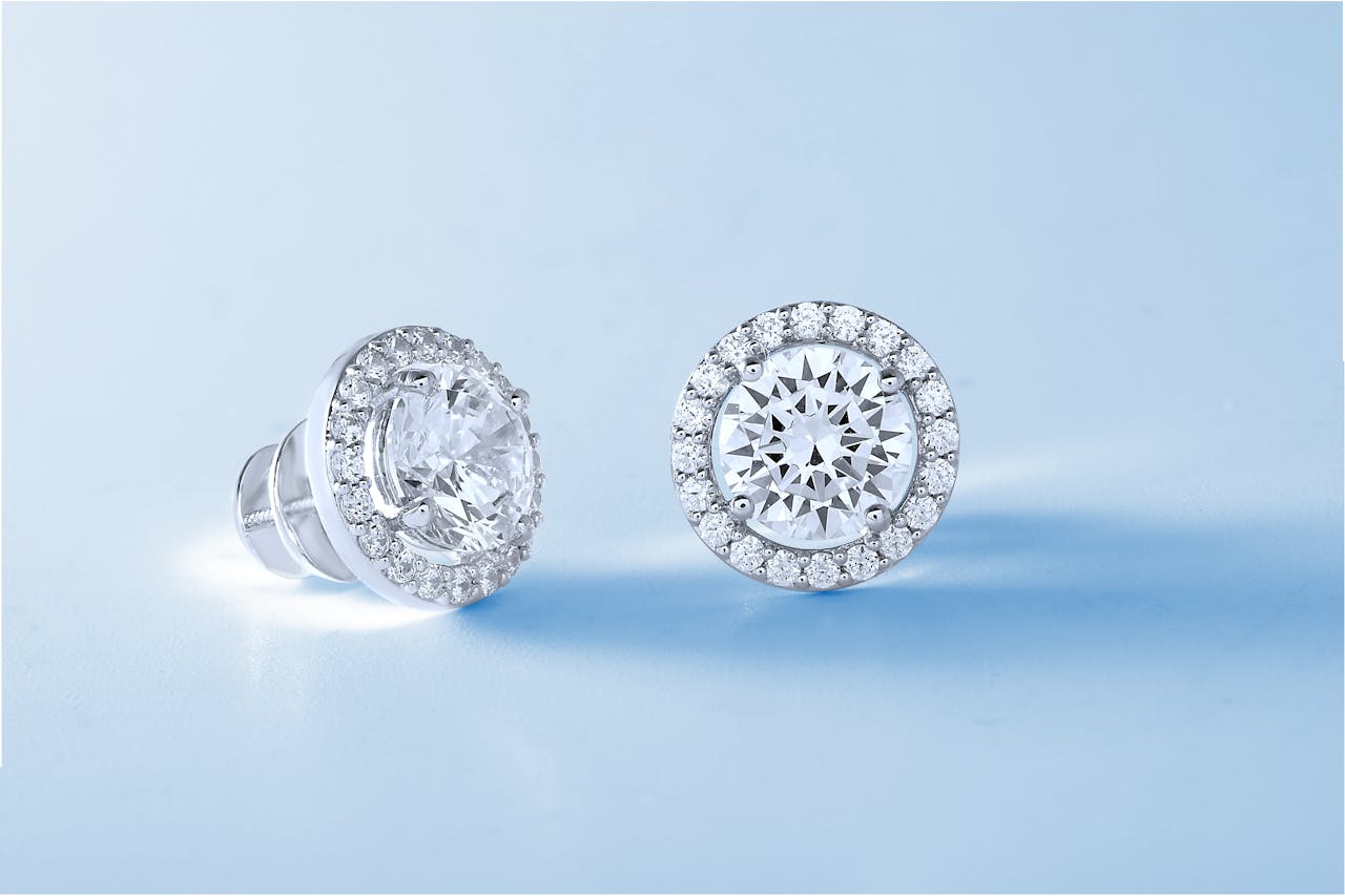 Close-up of luxurious diamond earrings showcasing exquisite design.